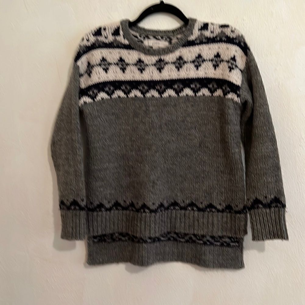 Loft Acrylic/Wool Fair Isles Print Heather Gray Long Sleeve Sweater Size S
